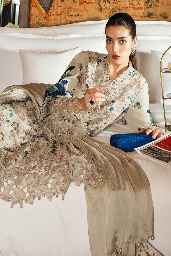 Maria .B -3PC DHANAKEMBROIDERED SHIRT WITH DHANAK PRINTED SHAWL AND TROUSER SDCW-1286
