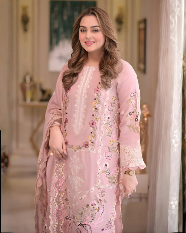 ANEELAS - 3PC DHANAK FABRIC EMBROIDERED SHIRT WITH DHANAK EMBROIDERED DUPATTA AND TROUSER SDCW-1173