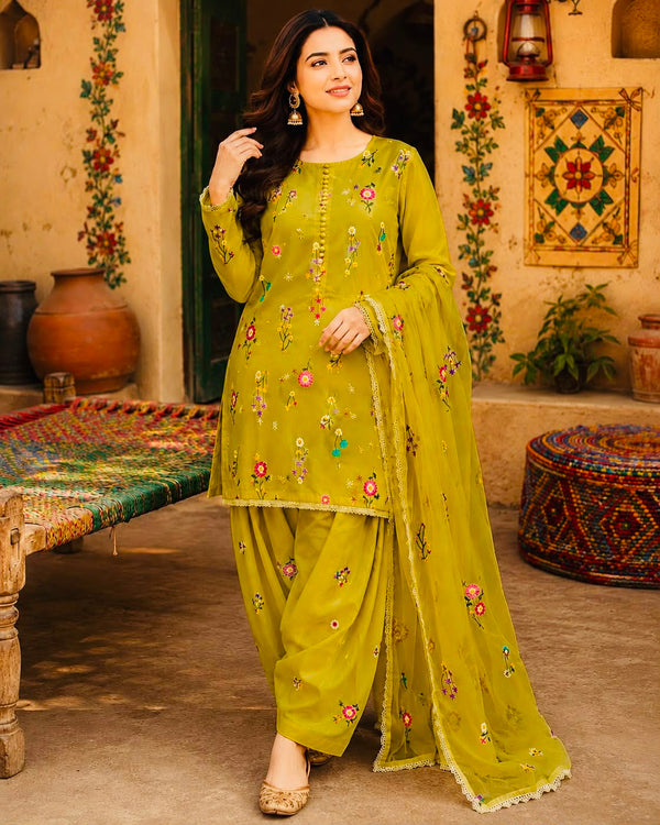 ANEELAS✦-Premium Unstitched Dhanak Embroidered 3pc Suit SDCW-1238