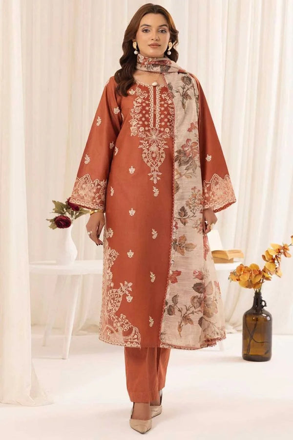 Mohagni✦-Premium Unstitched Dhanak Embroidered with Printed Shawls 3pc Suit SDCW-1239