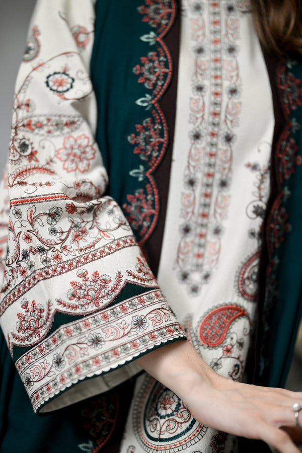 ZAIB -3PC DHANAK EMBROIDERED SHIRT WITH DHANAK EMBROIDERED SHAWL AND TROUSER SDCW-1279