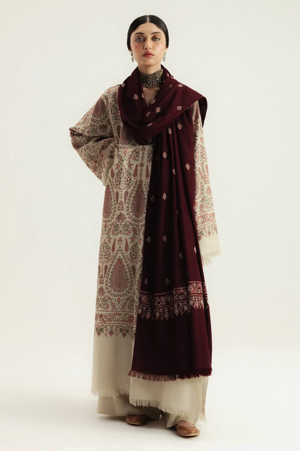 Zara By Shah Jahan ✦-Premium Unstitched Dhanak Embroidered with Dhanak Embroidery Shawls Suit SDCW-1247