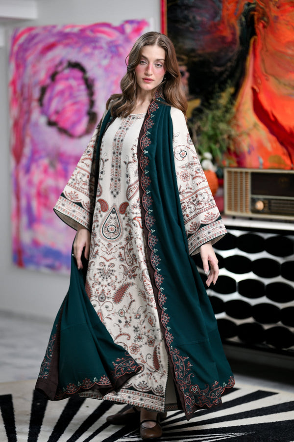 ZAIB -3PC DHANAK EMBROIDERED SHIRT WITH DHANAK EMBROIDERED SHAWL AND TROUSER SDCW-1279