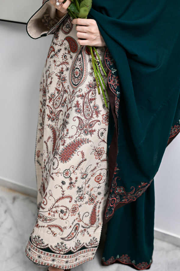 ZAIB -3PC DHANAK EMBROIDERED SHIRT WITH DHANAK EMBROIDERED SHAWL AND TROUSER SDCW-1279