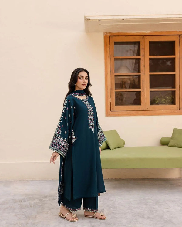 BATIK 3PC DHANAK FABRIC EMBROIDERED SHIRT WITH DHANAK EMBROIDERED SHAWL AND TROUSER SDCW-1224