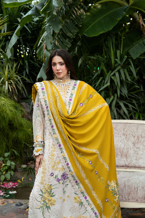 ANEELAS -3PC DHANAK EMBROIDERED SHIRT WITH DHANAK EMBROIDERED SHAWL AND TROUSER SDCW-1277