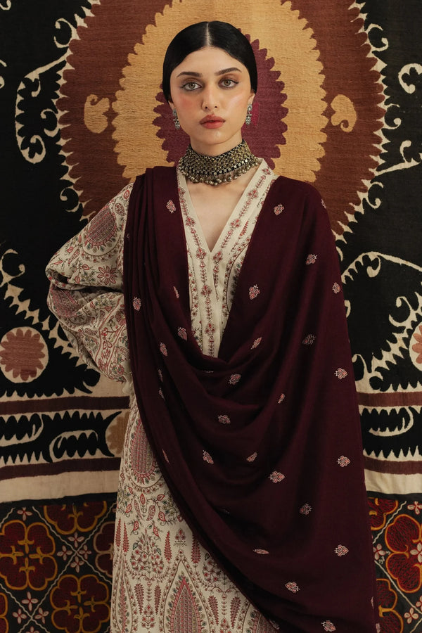 Zara By Shah Jahan ✦-Premium Unstitched Dhanak Embroidered with Dhanak Embroidery Shawls Suit SDCW-1247