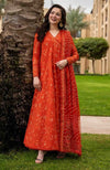 FAIZA SAQLAIN-FROCK 3PC LAWN EMBROIDERED SHIRT WITH CHUNRI PRINTED EMBROIDERED DUPATTA AND TROUSER SDC-1073