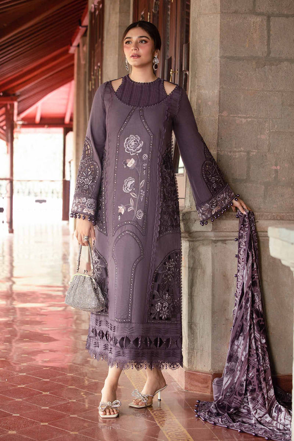 MARIA.B 3PC DHANAK FABRIC EMBROIDERED SHIRT WITH DHANAK PRINTED SHAWL AND TROUSER SDCW-1265