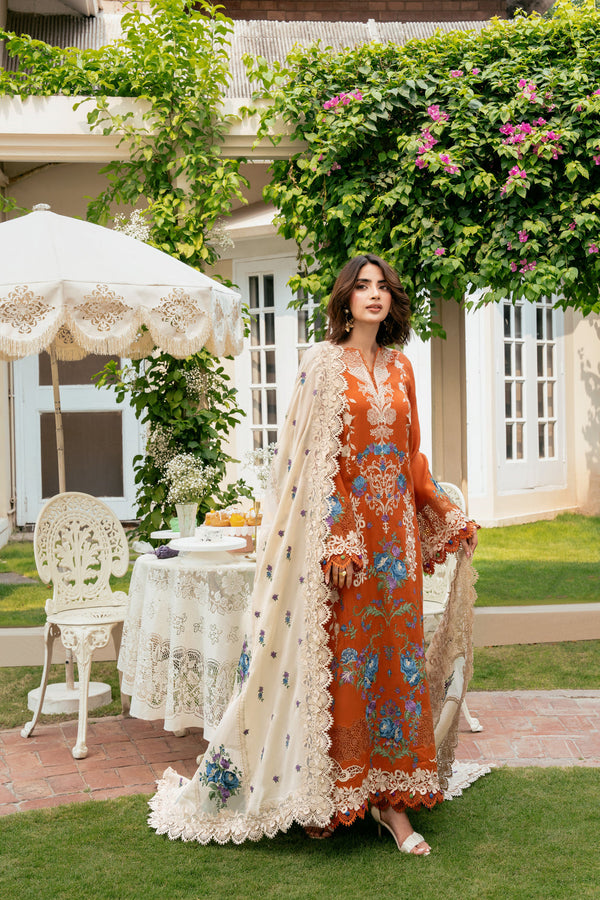 ANEELAS -3PC DHANAK EMBROIDERED SHIRT WITH DHANAK EMBROIDERED SHAWL AND TROUSER SDCW-1276