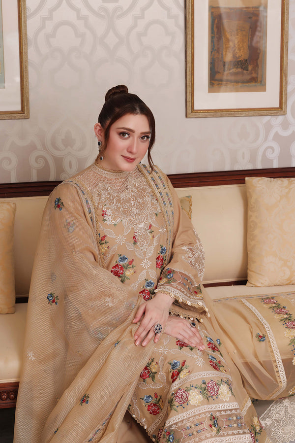 ANEELAS Unstitched Luxury Lawn Embroidered 3pc Cotton Net Duppata SDC-1156