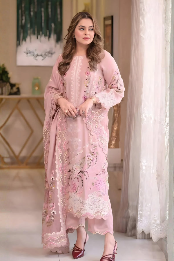 ANEELAS - 3PC DHANAK FABRIC EMBROIDERED SHIRT WITH DHANAK EMBROIDERED DUPATTA AND TROUSER SDCW-1173