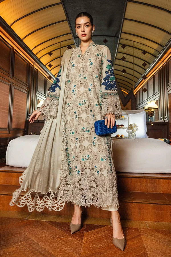 Maria .B -3PC DHANAKEMBROIDERED SHIRT WITH DHANAK PRINTED SHAWL AND TROUSER SDCW-1286