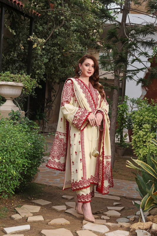 ANEELAS LAWN LUXURY 3PC UNSTITICH FULLY EMBROIDERED