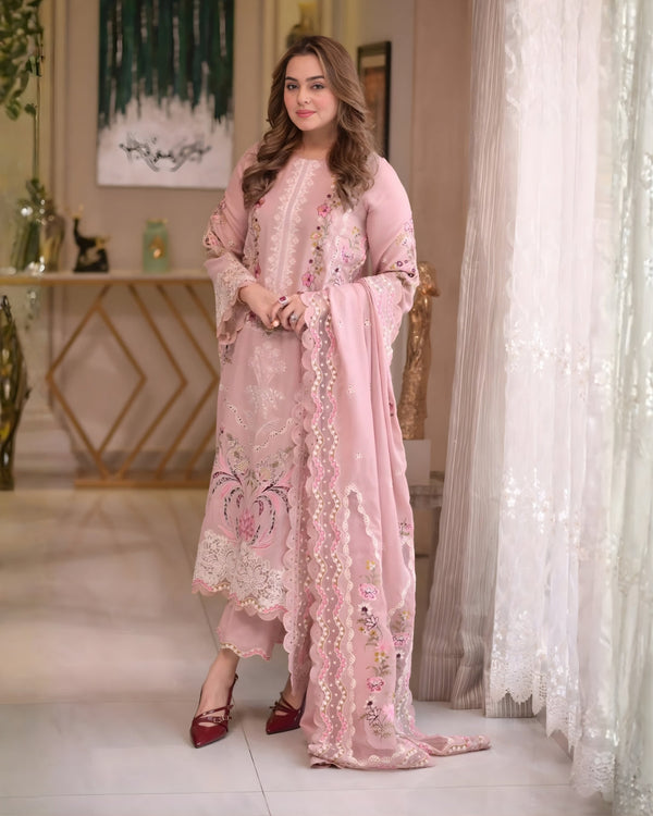 ANEELAS - 3PC DHANAK FABRIC EMBROIDERED SHIRT WITH DHANAK EMBROIDERED DUPATTA AND TROUSER SDCW-1173