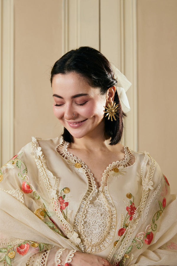 MARYAM,S - 3PC DHANAK FABRIC EMBROIDERED SHIRT WITH DHANAK EMBROIDERED SHAWL AND TROUSER SDCW-1181