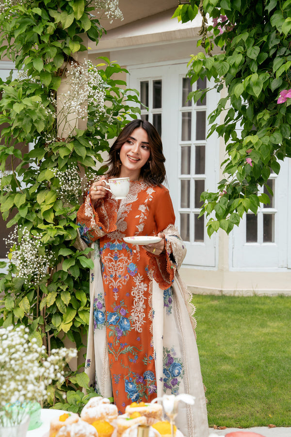 ANEELAS -3PC DHANAK EMBROIDERED SHIRT WITH DHANAK EMBROIDERED SHAWL AND TROUSER SDCW-1276