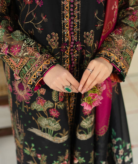 MARYAM 3PC DHANAK FABRIC EMBROIDERED SHIRT WITH DHANAK PRINTED SHAWL AND TROUSER SDCW-1263