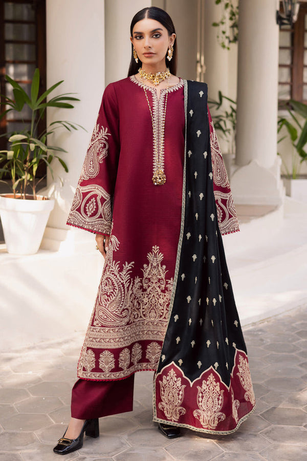 MARJAN - 3PC DHANAK FABRIC EMBROIDERED SHIRT WITH DHANAK EMBROIDERED SHAWL AND TROUSER SDCW-1185