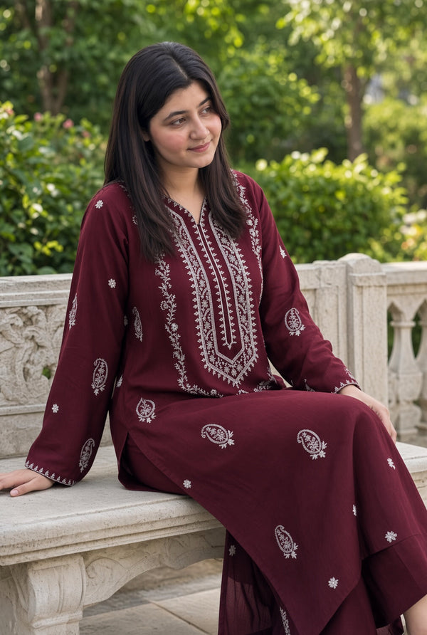 Afsheen Heavy Embroidered Dhanak 2Piece Suit SDCW-1235