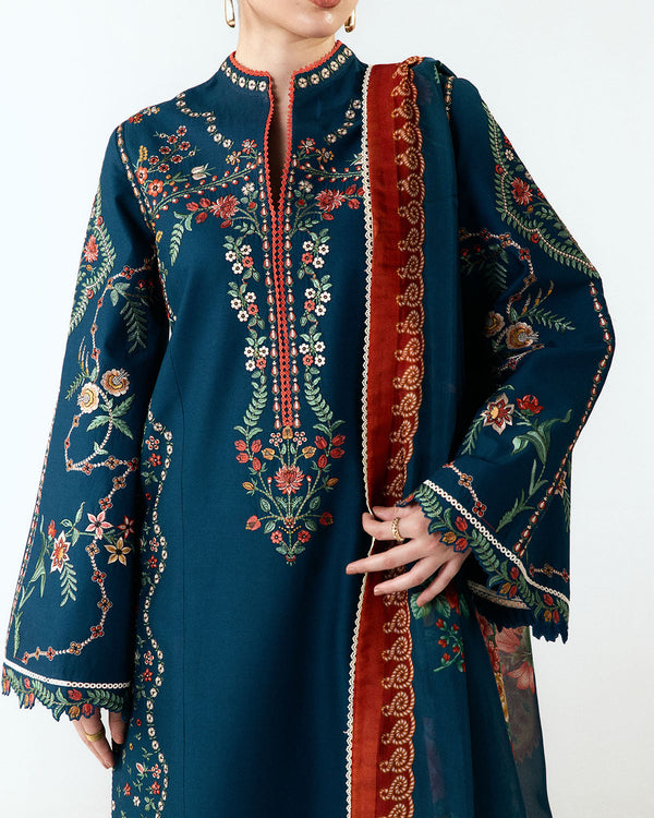 HUSSAIN 3PC DHANAK FABRIC EMBROIDERED SHIRT WITH DHANAK PRINTED SHAWL AND TROUSER SDCW-1264