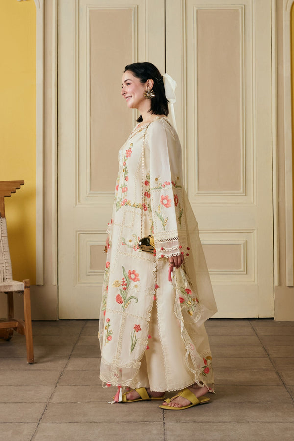 MARYAM,S - 3PC DHANAK FABRIC EMBROIDERED SHIRT WITH DHANAK EMBROIDERED SHAWL AND TROUSER SDCW-1181