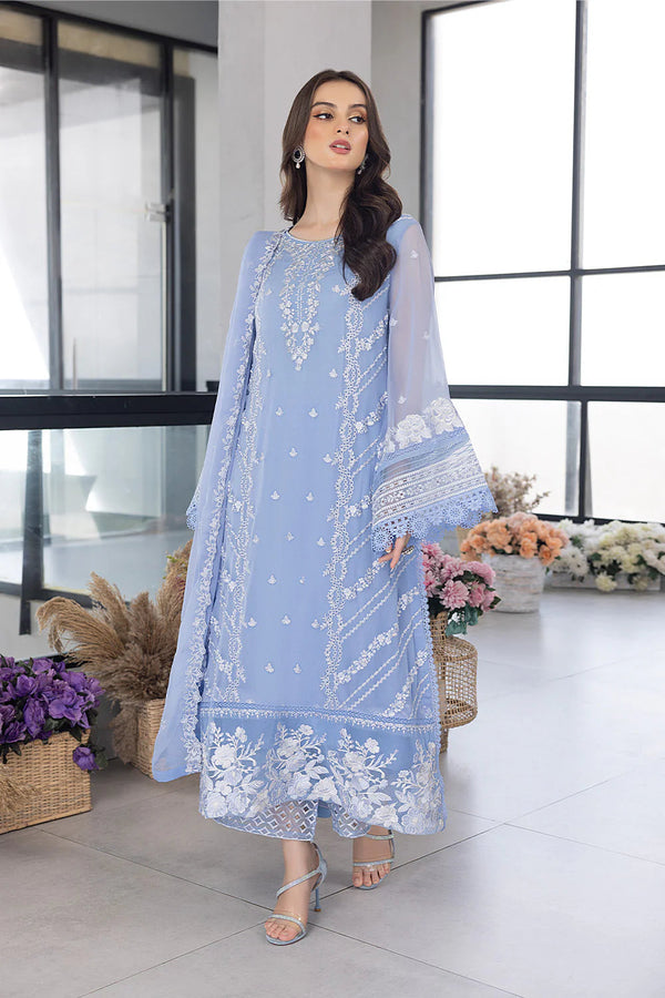 AZURE - 3PC ORGANZA EMBROIDERED LAWN SHIRT WITH ORGANZA EMBROIDERED DUPATTA AND TROUSER SDC-1063