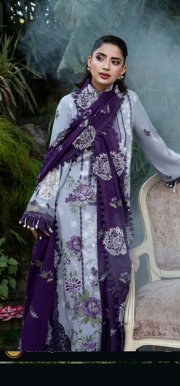 ANEELAS-3PC DHANAK EMBROIDERED SHIRT WITH DHANAK EMBROIDERED SHAWL AND TROUSER SDCW-1269