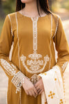 AISLING 3PC DHANAK FABRIC EMBROIDERED SHIRT WITH DHANAK EMBROIDERED SHAWL AND TROUSER SDCW-1229