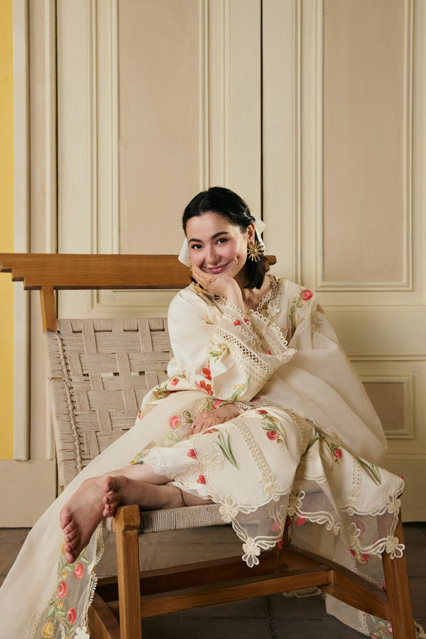 MARYAM,S - 3PC DHANAK FABRIC EMBROIDERED SHIRT WITH DHANAK EMBROIDERED SHAWL AND TROUSER SDCW-1181