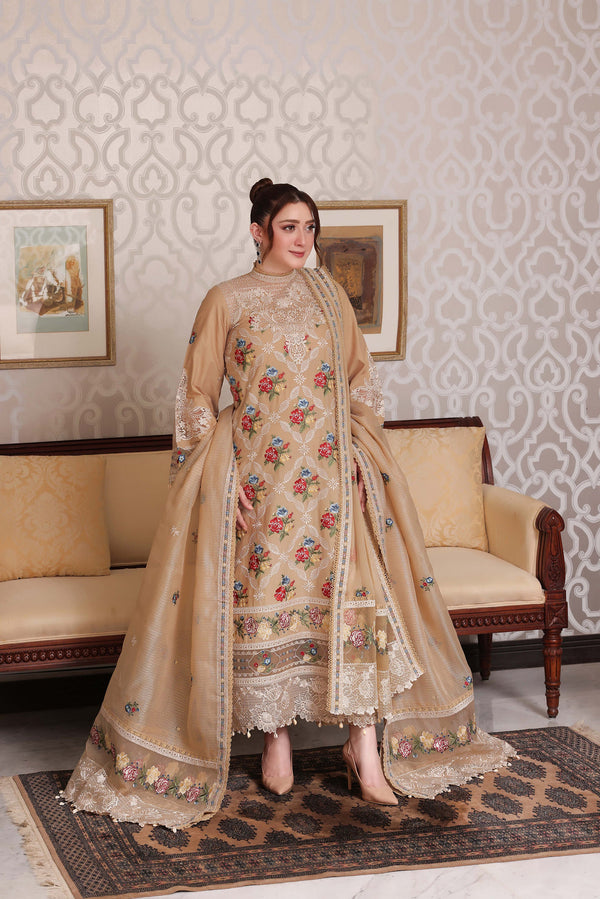 ANEELAS Unstitched Luxury Lawn Embroidered 3pc Cotton Net Duppata SDC-1156