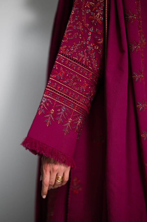 ZAIB -3PC DHANAK EMBROIDERED SHIRT WITH DHANAK EMBROIDERED SHAWL AND TROUSER SDCW-1275