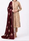 KEYSERIA - 3PC DHANAK FABRIC EMBROIDERED SHIRT WITH DHANAK EMBROIDERED SHAWL AND TROUSER SDCW-1282
