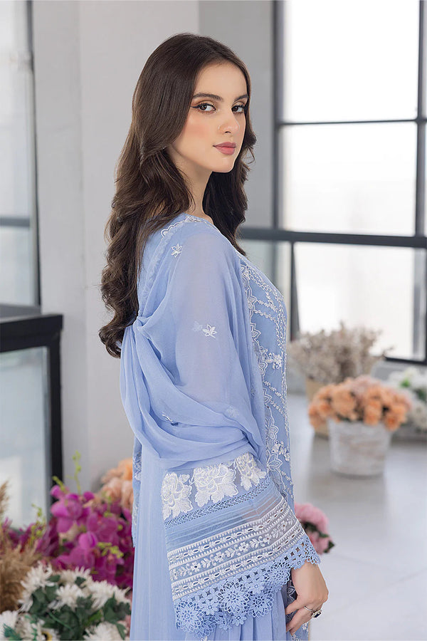 AZURE - 3PC ORGANZA EMBROIDERED LAWN SHIRT WITH ORGANZA EMBROIDERED DUPATTA AND TROUSER SDC-1063