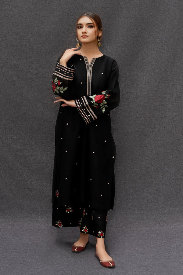 URGE 3PC DHANAK FABRIC EMBROIDERED SHIRT WITH PRINTED SHAWL AND TROUSER SDCW-1226