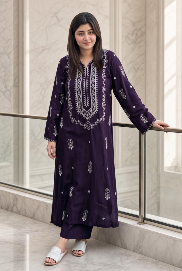 Afsheen Heavy Embroidered Dhanak 2Piece Suit SDCW-1235