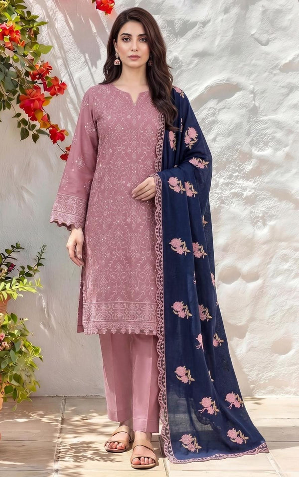 ZAINAB -3PC DHANAK EMBROIDERED SHIRT WITH DHANAK EMBROIDERED SHAWL AND TROUSER SDCW-1278