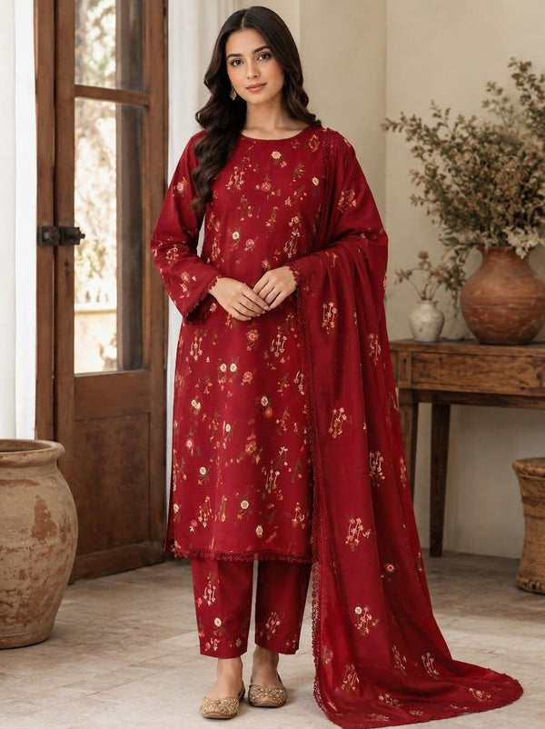 ANEELAS✦-Premium Unstitched Dhanak Embroidered 3pc Suit SDCW-1238