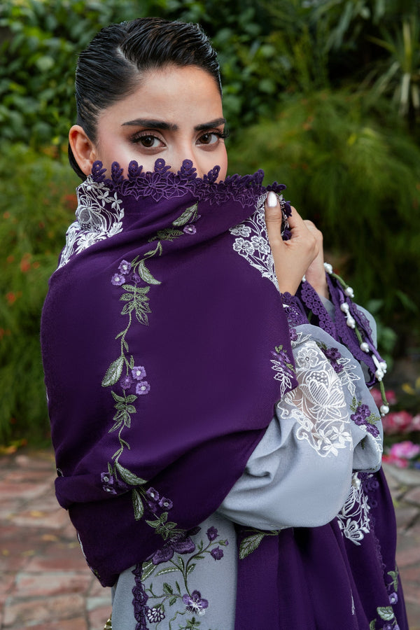 ANEELAS-3PC DHANAK EMBROIDERED SHIRT WITH DHANAK EMBROIDERED SHAWL AND TROUSER SDCW-1269