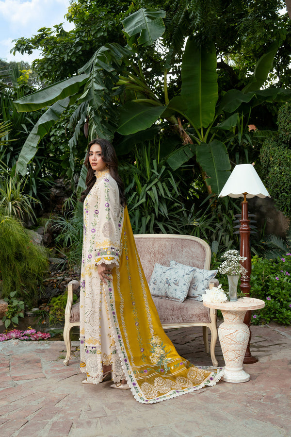 ANEELAS -3PC DHANAK EMBROIDERED SHIRT WITH DHANAK EMBROIDERED SHAWL AND TROUSER SDCW-1277