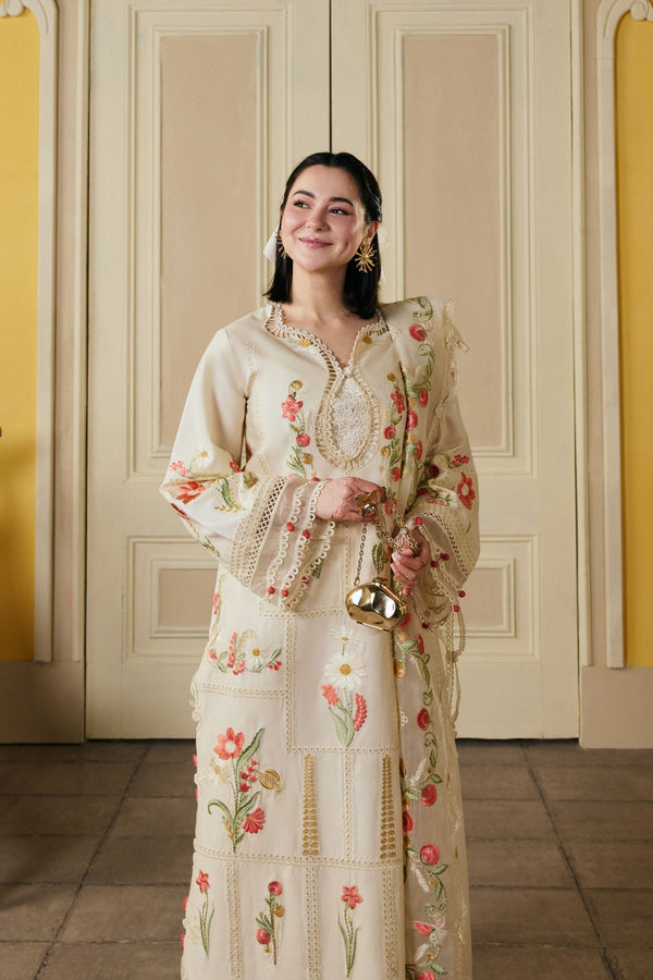 MARYAM,S - 3PC DHANAK FABRIC EMBROIDERED SHIRT WITH DHANAK EMBROIDERED SHAWL AND TROUSER SDCW-1181