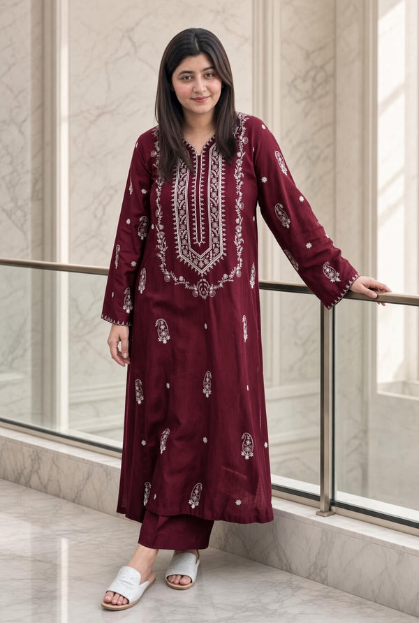 Afsheen Heavy Embroidered Dhanak 2Piece Suit SDCW-1235