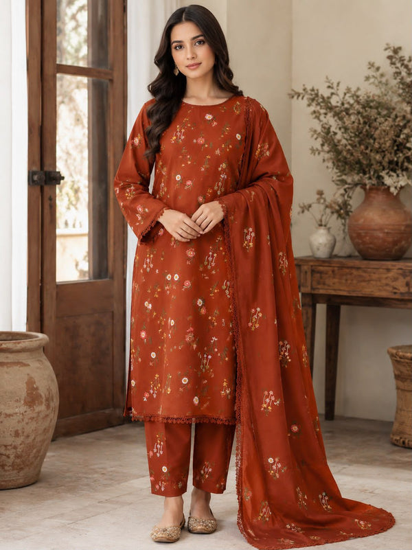 ANEELAS✦-Premium Unstitched Dhanak Embroidered 3pc Suit SDCW-1238