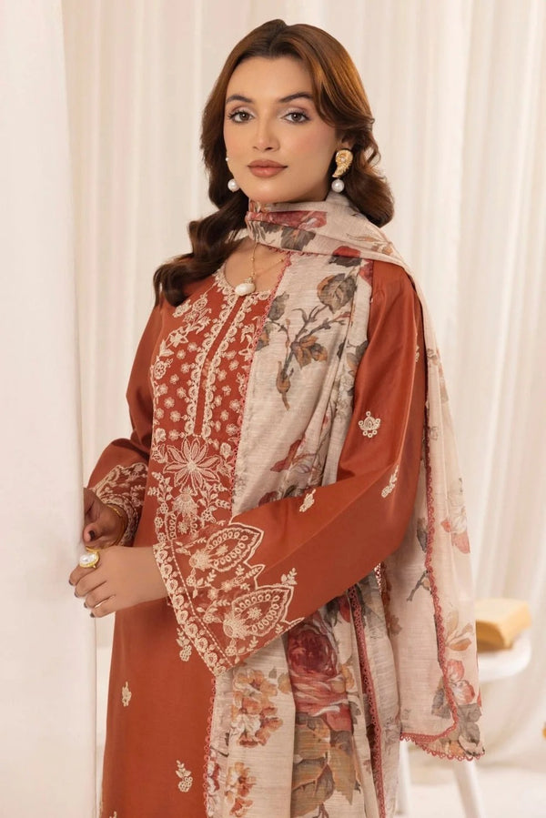 Mohagni✦-Premium Unstitched Dhanak Embroidered with Printed Shawls 3pc Suit SDCW-1239