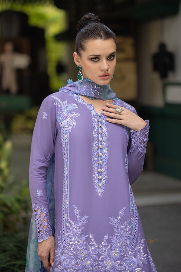 MUSHQ 3PC DHANAK FABRIC EMBROIDERED SHIRT WITH DHANAK PRINTED SHAWL AND TROUSER SDCW-1231