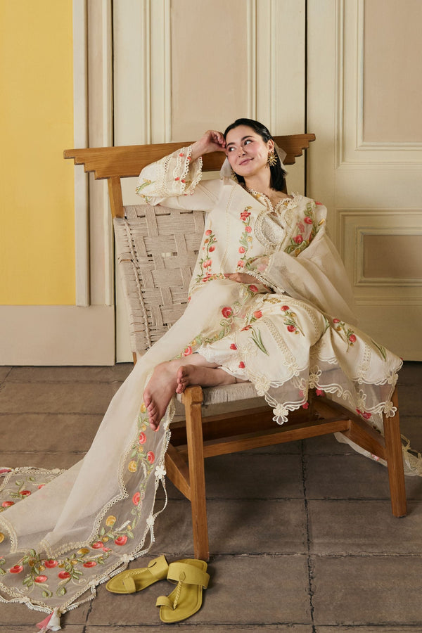 MARYAM,S - 3PC DHANAK FABRIC EMBROIDERED SHIRT WITH DHANAK EMBROIDERED SHAWL AND TROUSER SDCW-1181