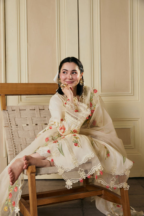 MARYAM,S - 3PC DHANAK FABRIC EMBROIDERED SHIRT WITH DHANAK EMBROIDERED SHAWL AND TROUSER SDCW-1181
