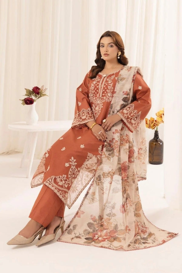Mohagni✦-Premium Unstitched Dhanak Embroidered with Printed Shawls 3pc Suit SDCW-1239