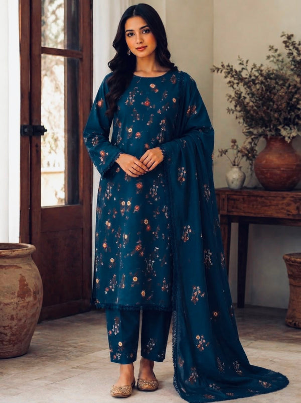 ANEELAS✦-Premium Unstitched Dhanak Embroidered 3pc Suit SDCW-1238