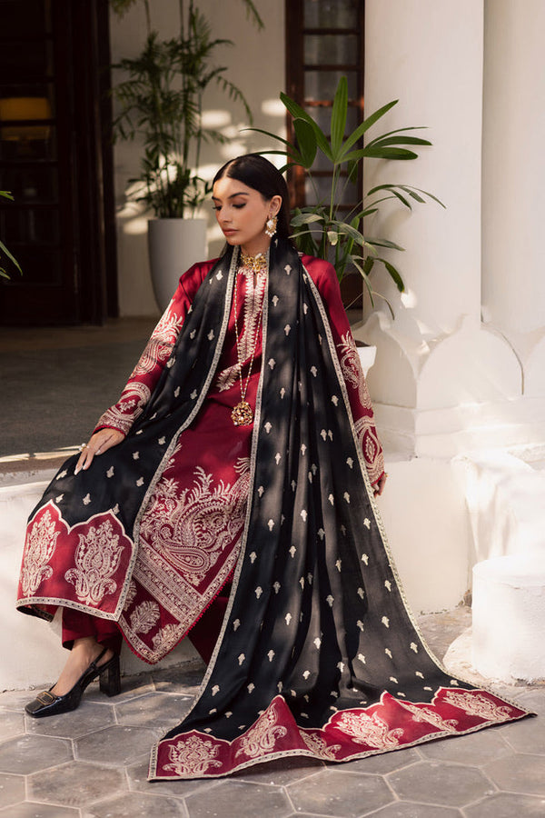 MARJAN - 3PC DHANAK FABRIC EMBROIDERED SHIRT WITH DHANAK EMBROIDERED SHAWL AND TROUSER SDCW-1185